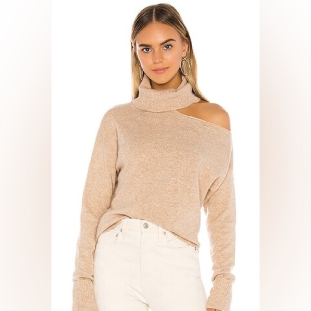 PAIGE Raundi Cold Shoulder Wool Blend Sweater in Camel Size L